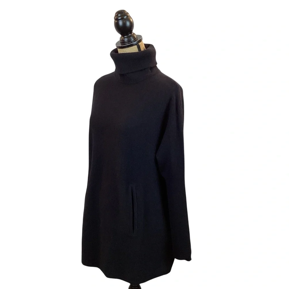 Garnet Hill Cashmere Wool Oversized Turtleneck Sweater Kangaroo Pocket Black - Picture 4 of 15
